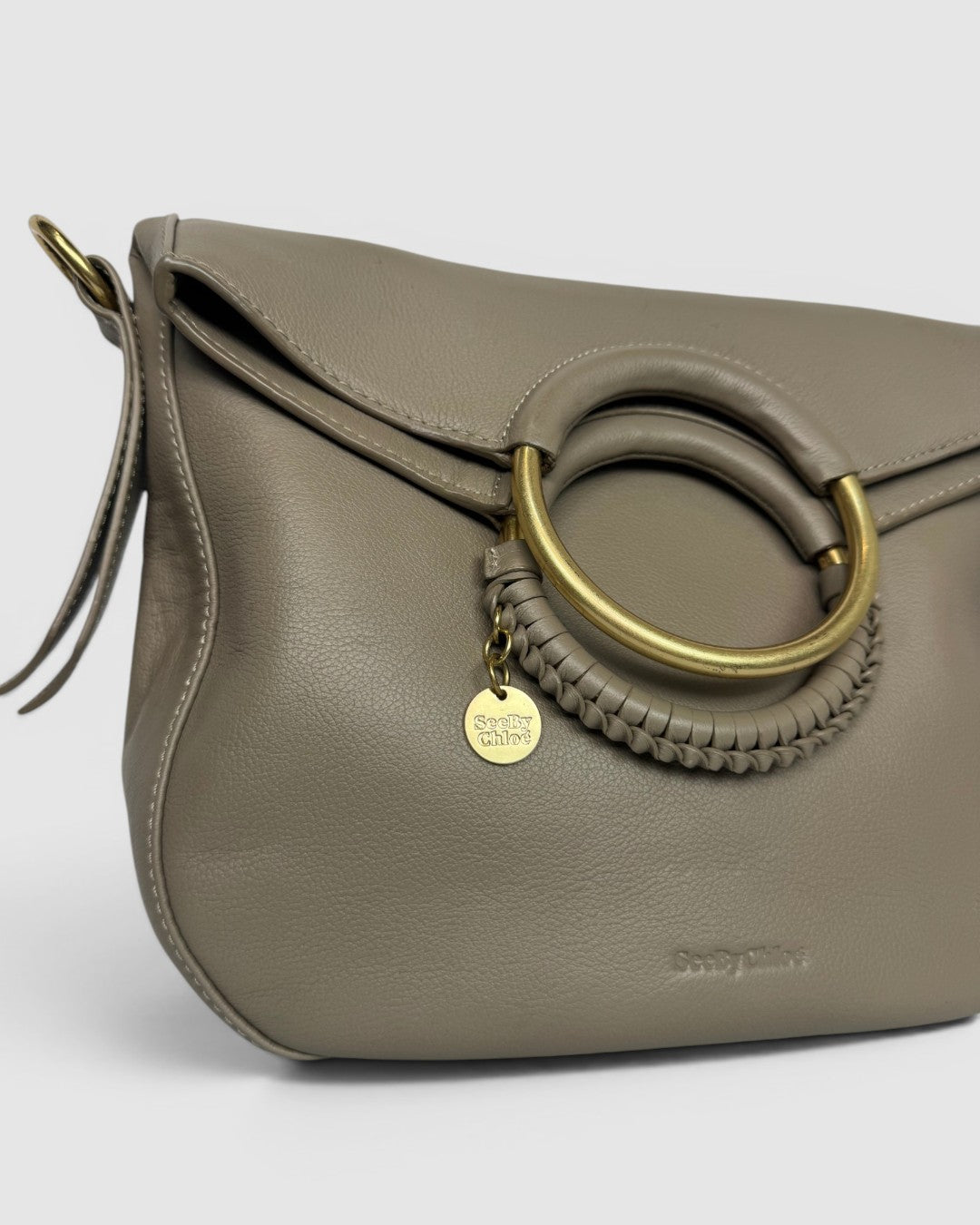 See By Chloe Taupe Leather Gold Hardware Ring Handle Bag