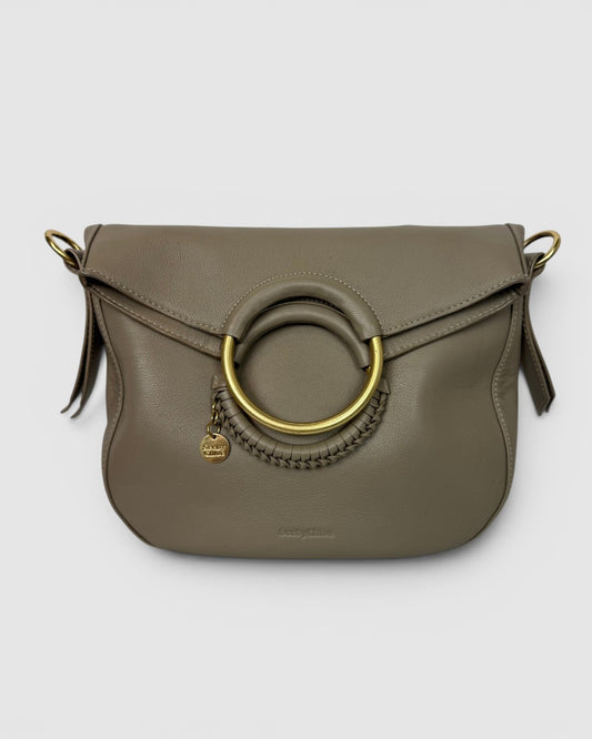 See By Chloe Taupe Leather Gold Hardware Ring Handle Bag