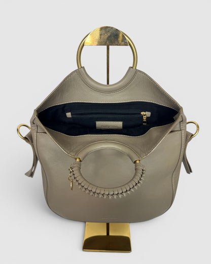 See By Chloe Taupe Leather Gold Hardware Ring Handle Bag