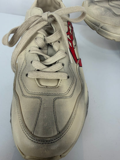 Gucci Cream & Grey Red Mouth Graphic "Rhyton" Sneakers