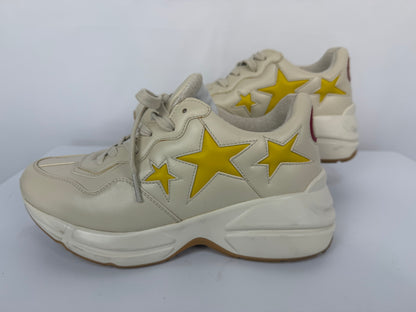 Gucci Ivory Leather "Rhyton Yellow Star" Sneakers