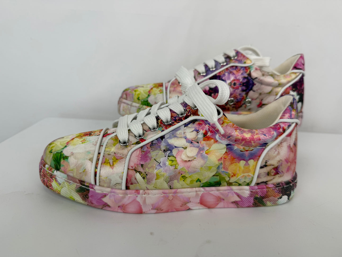 Christian Louboutin Satin Multi Floral "Vieira Orlato" Sneakers