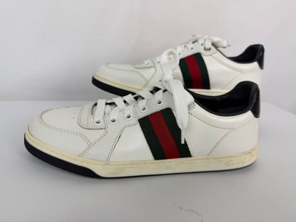 Gucci Green Red Accent White Leather Low Top Sneakers