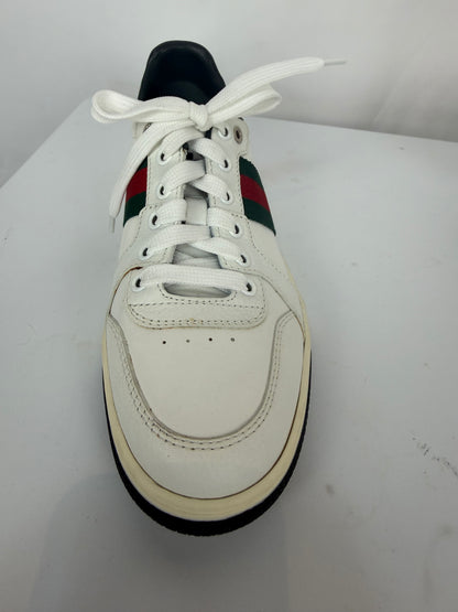 Gucci Green Red Accent White Leather Low Top Sneakers