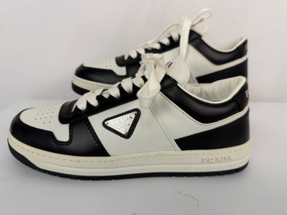 Prada White & Black "Downtown" Logo Lace Up Sneakers