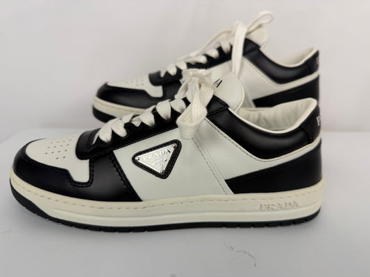 Prada White & Black "Downtown" Logo Lace Up Sneakers