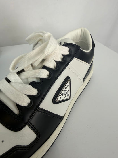 Prada White & Black "Downtown" Logo Lace Up Sneakers