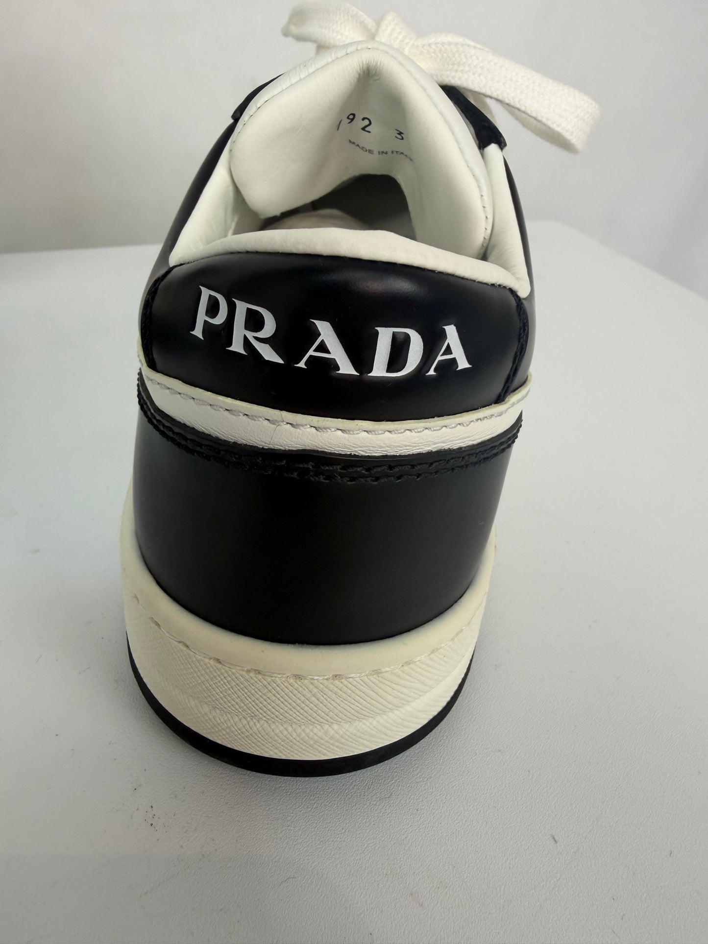Prada White & Black "Downtown" Logo Lace Up Sneakers