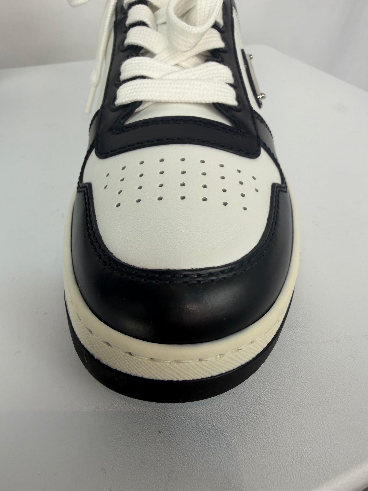 Prada White & Black "Downtown" Logo Lace Up Sneakers