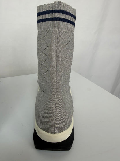 Fendi Silver Sparkle & Navy "Rococo Knit Sock" Sneakers