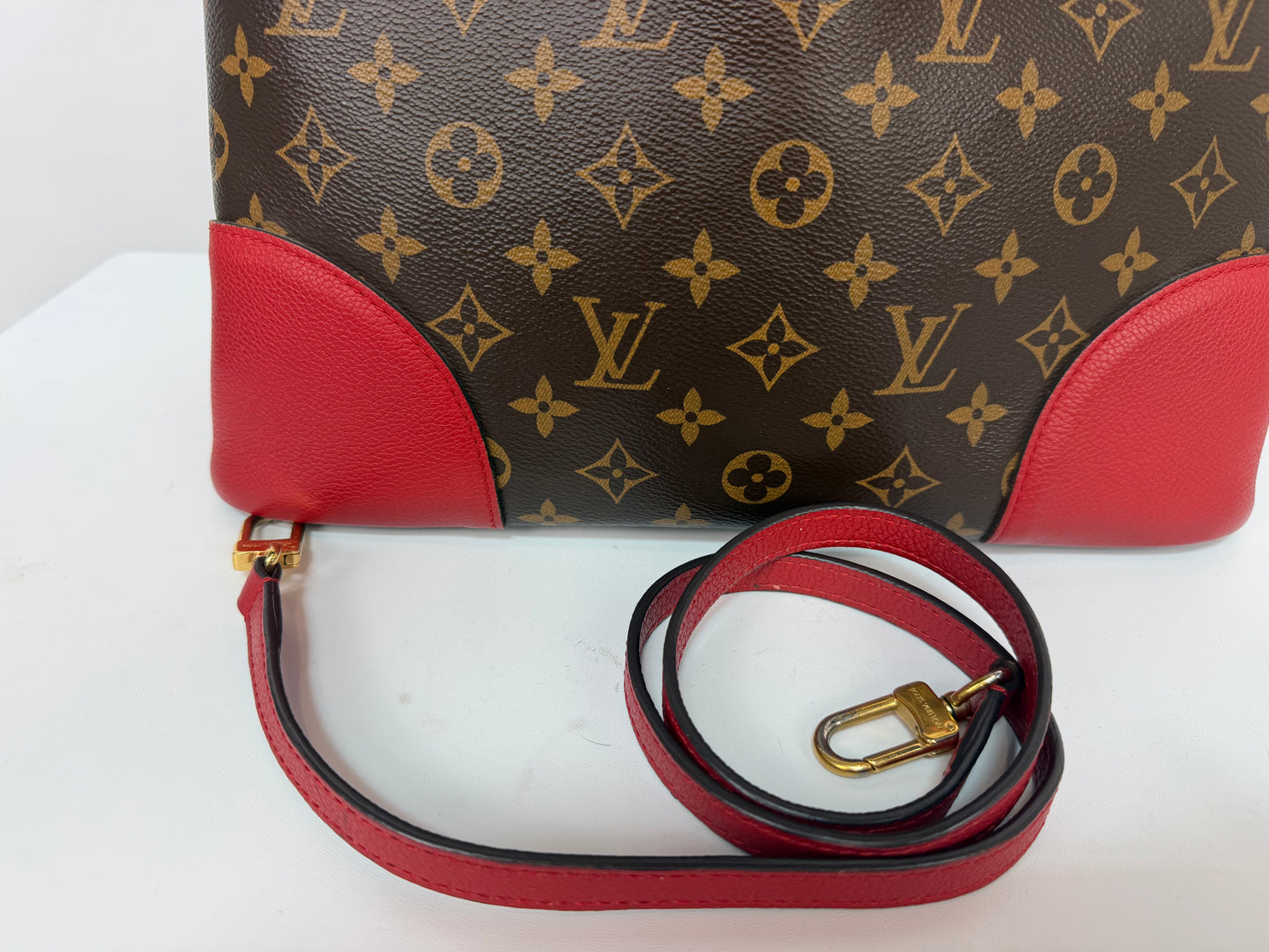 Louis Vuitton Leather Brown Monogram Red Trim "Flandrin Tote"