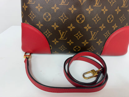 Louis Vuitton Leather Brown Monogram Red Trim "Flandrin Tote"