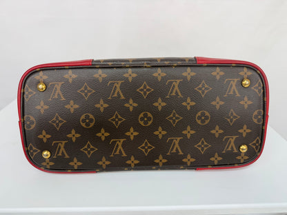 Louis Vuitton Leather Brown Monogram Red Trim "Flandrin Tote"
