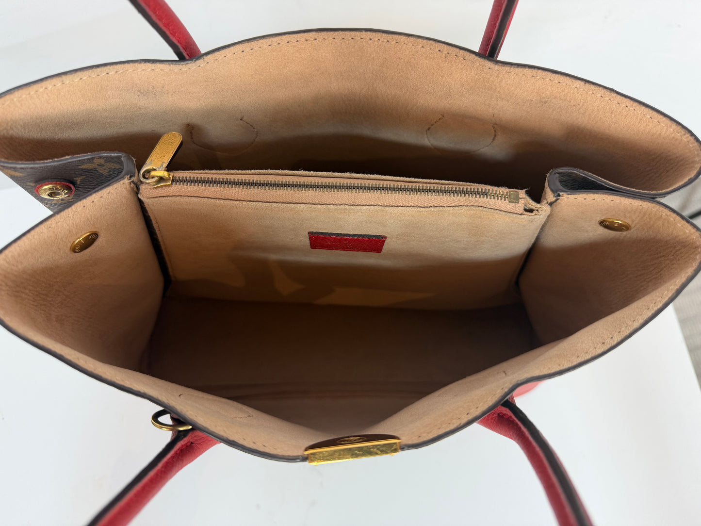 Louis Vuitton Leather Brown Monogram Red Trim "Flandrin Tote"