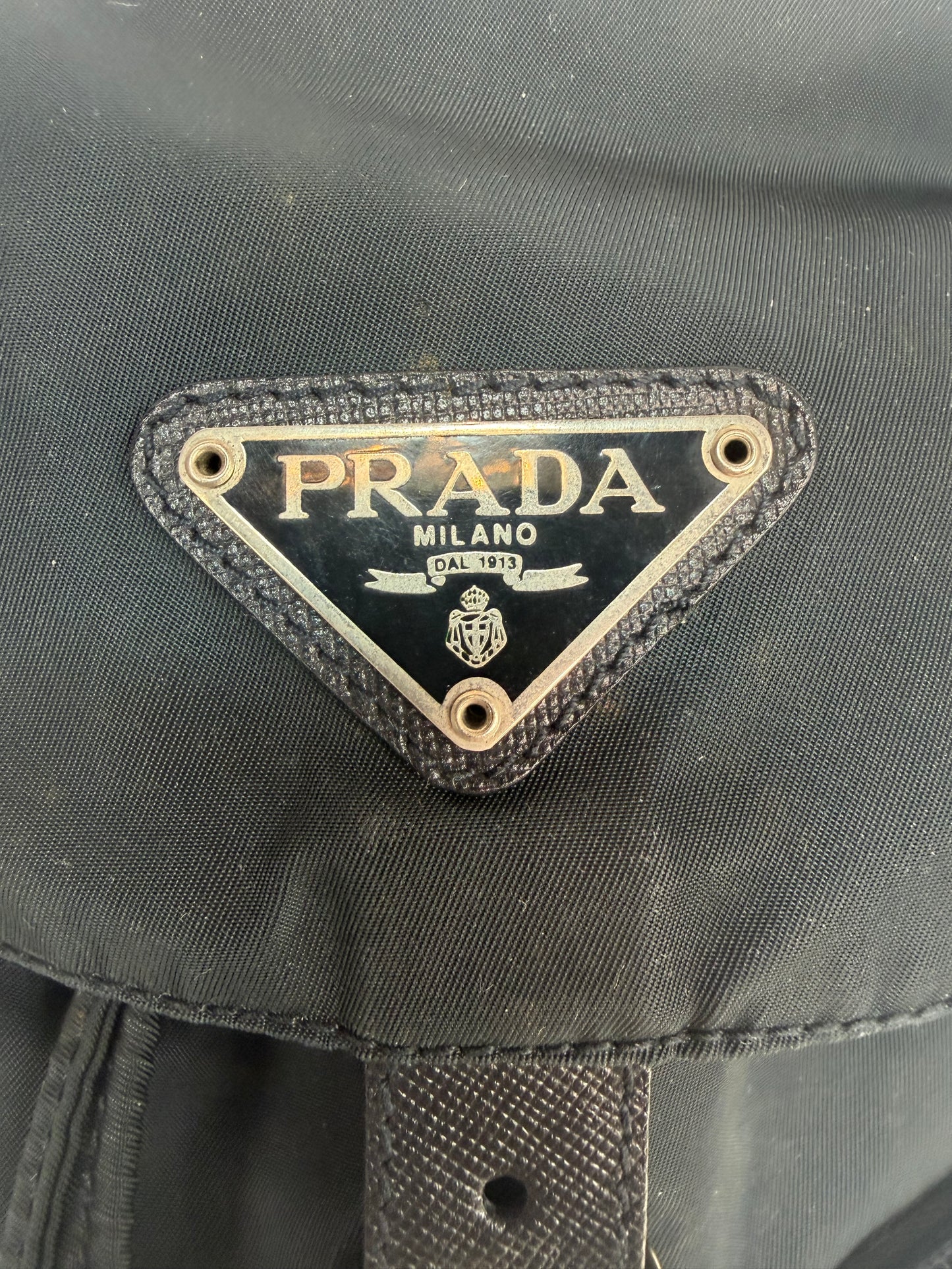 Prada Black Nylon "Vela" Staffiano Leather Trim Mini Backpack
