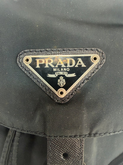 Prada Black Nylon "Vela" Staffiano Leather Trim Mini Backpack