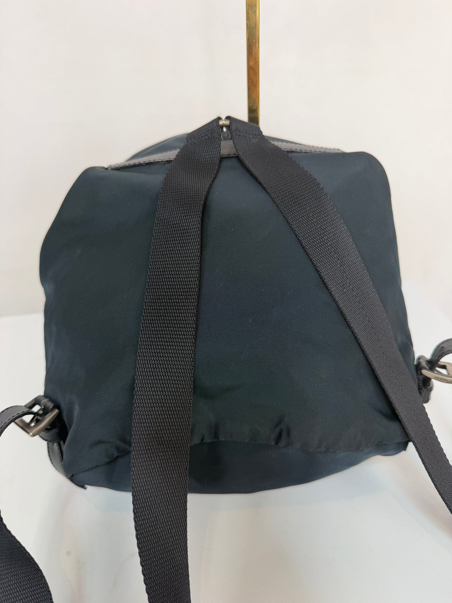 Prada Black Nylon "Vela" Staffiano Leather Trim Mini Backpack