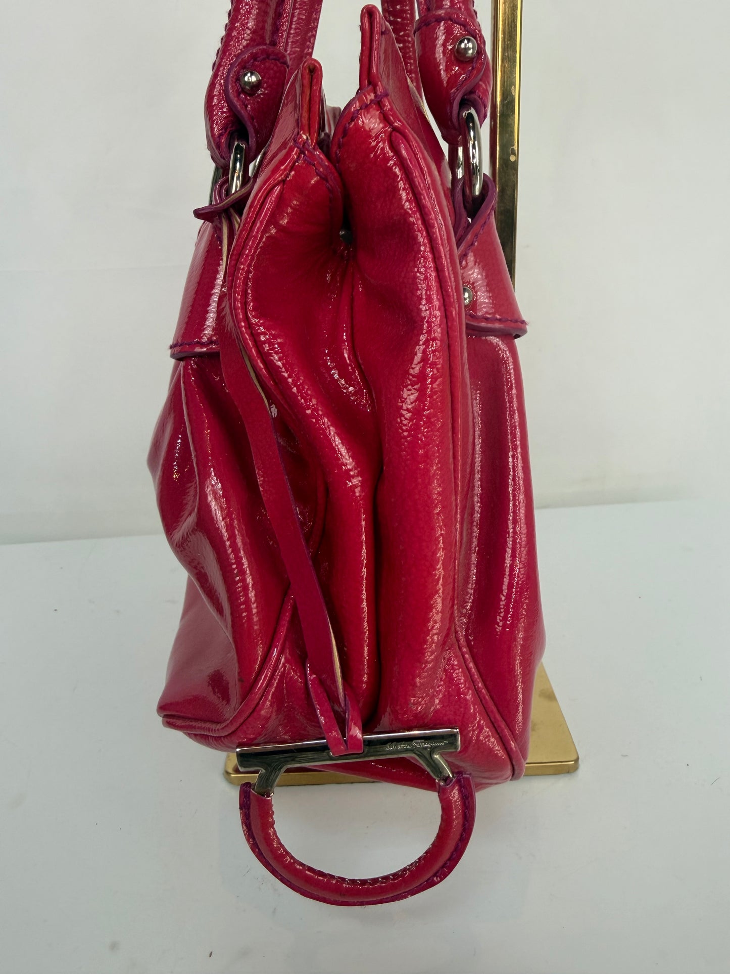 Salvatore Ferragamo Pink Patent Leather Slouchy Hobo Top Handle Bag