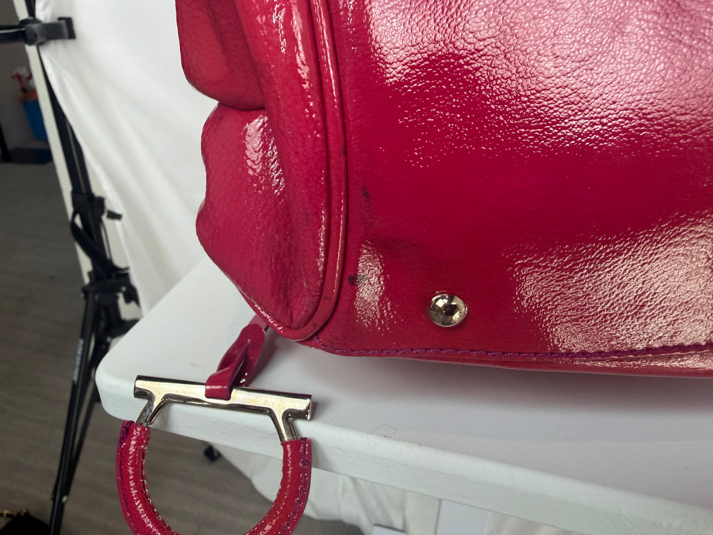 Salvatore Ferragamo Pink Patent Leather Slouchy Hobo Top Handle Bag