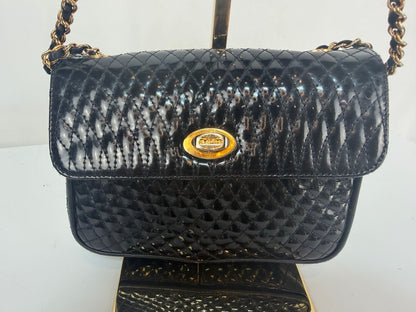 Bally Quilted Patent Leather  Turn-Lock Closure Mini Flap Bag w Gold Chain
