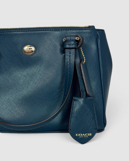 Coach Dark Turquoise Leather Top Handle/Crossbody Bag w 2 Luggage Tags NWT