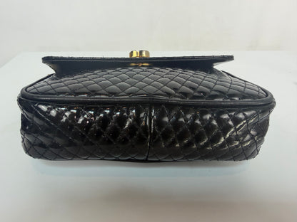 Bally Quilted Patent Leather  Turn-Lock Closure Mini Flap Bag w Gold Chain