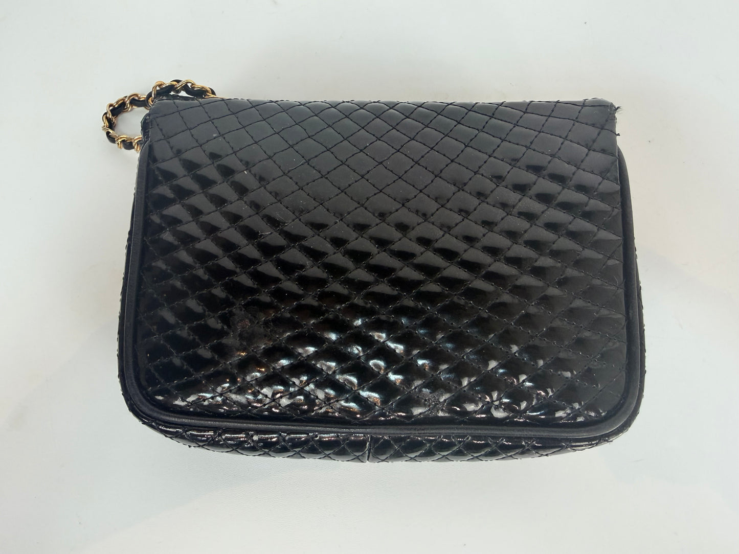 Bally Quilted Patent Leather  Turn-Lock Closure Mini Flap Bag w Gold Chain