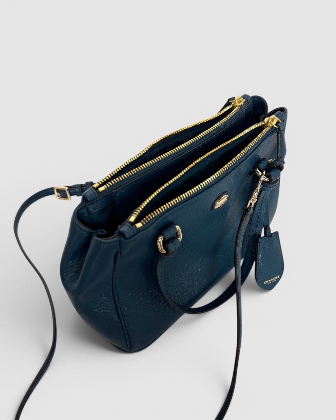 Coach Dark Turquoise Leather Top Handle/Crossbody Bag w 2 Luggage Tags NWT