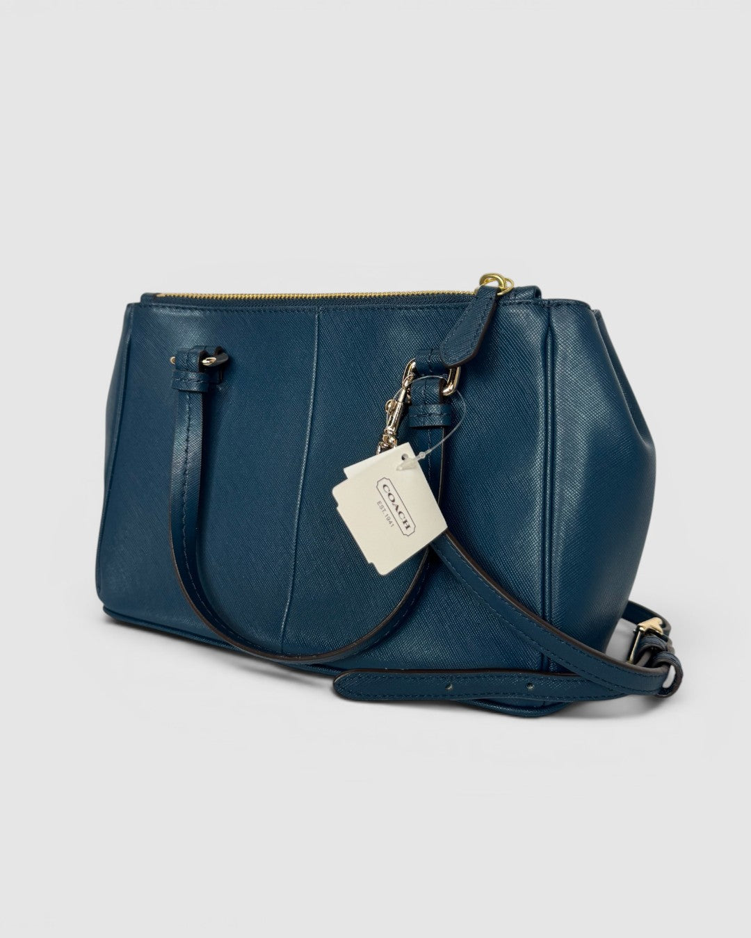 Coach Dark Turquoise Leather Top Handle/Crossbody Bag w 2 Luggage Tags NWT