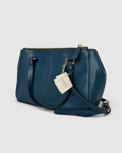 Coach Dark Turquoise Leather Top Handle/Crossbody Bag w 2 Luggage Tags NWT
