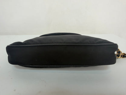 Prada Black Nylon "Tessuto Saffiano" Flap & Zip Mini Gold Chain Bag