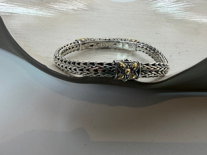 John Hardy Dot Collection Sterling !8K Yellow Gold Chain Station Bracelet