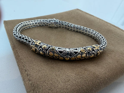 John Hardy Dot Collection Sterling !8K Yellow Gold Chain Station Bracelet