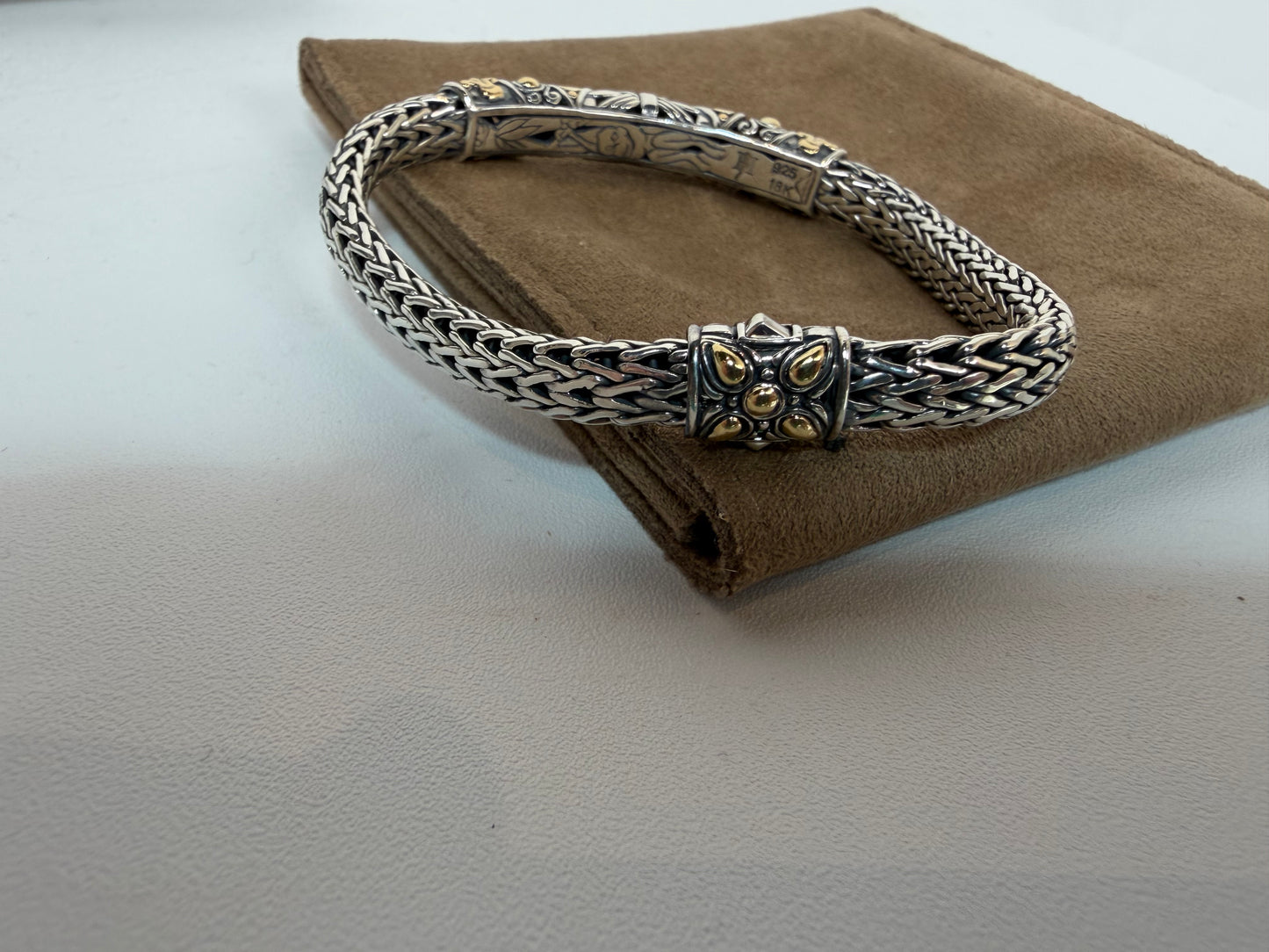 John Hardy Dot Collection Sterling !8K Yellow Gold Chain Station Bracelet