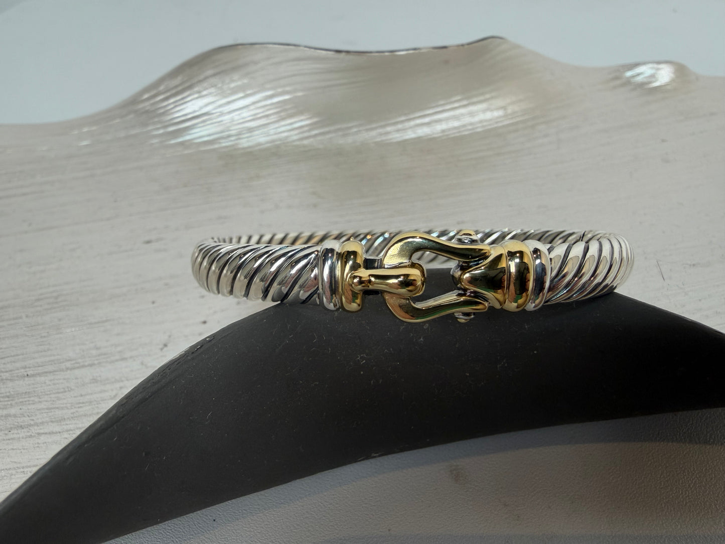 David Yurman Sterling 14K Yellow Gold Buckle Classic Cable Bracelet 5mm