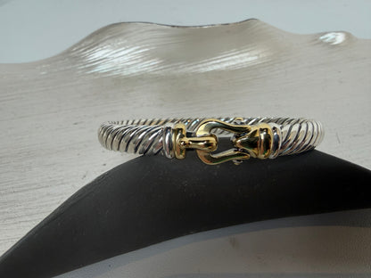 David Yurman Sterling 14K Yellow Gold Buckle Classic Cable Bracelet 5mm
