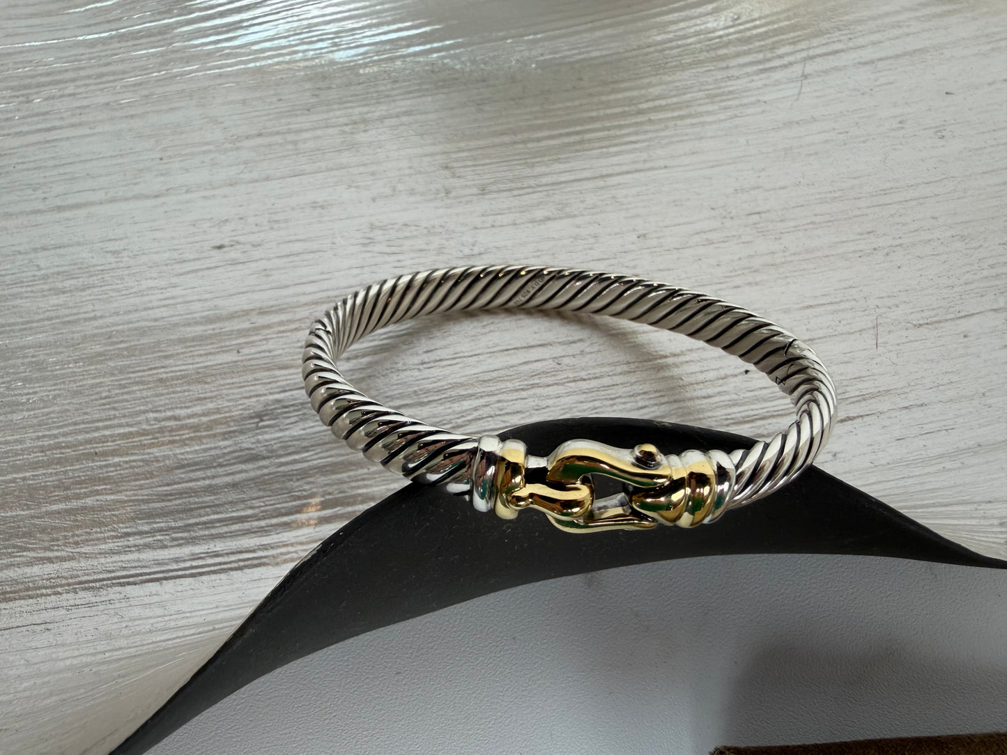 David Yurman Sterling 14K Yellow Gold Buckle Classic Cable Bracelet 5mm