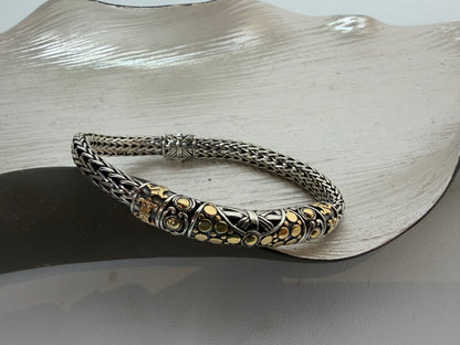 John Hardy Sterling 18K Yellow Gold Blue Pave Multi-Gemstone Woven Texture Bracelet
