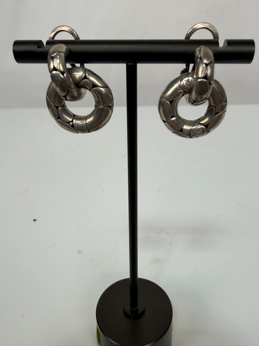 John Hardy Sterling Silver Interlocking Textured Loop Detail Dangle Earrings