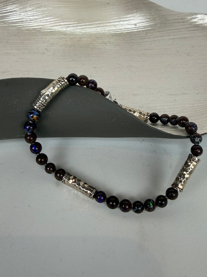 John Hardy Hammered Silver Multi Station  w/ Pusher Clasp  Dragon Blood Jasper  Beads
