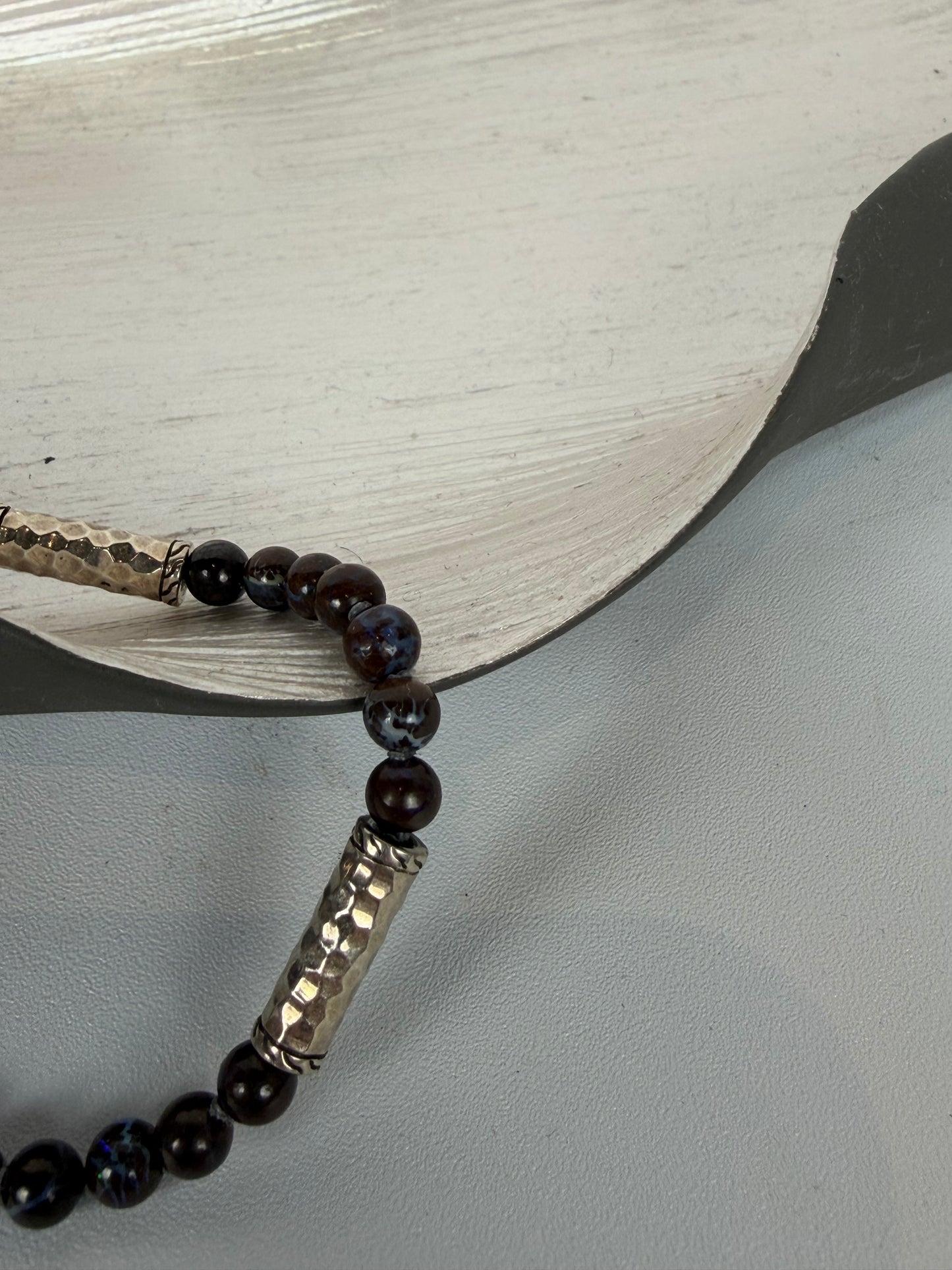 John Hardy Hammered Silver Multi Station  w/ Pusher Clasp  Dragon Blood Jasper  Beads