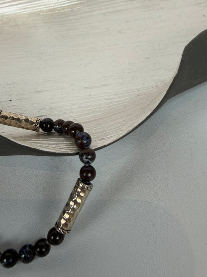 John Hardy Hammered Silver Multi Station  w/ Pusher Clasp  Dragon Blood Jasper  Beads