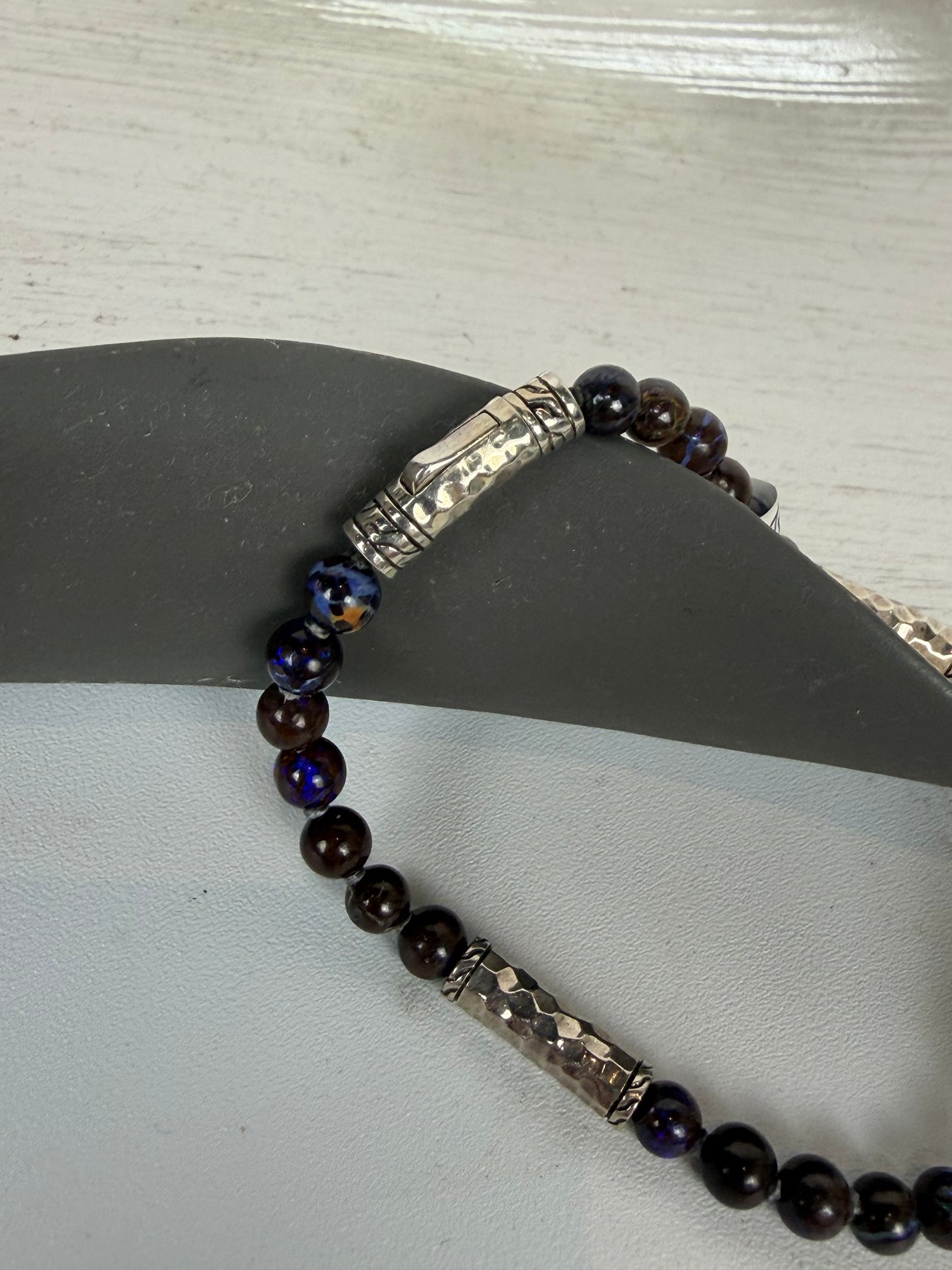 John Hardy Hammered Silver Multi Station  w/ Pusher Clasp  Dragon Blood Jasper  Beads