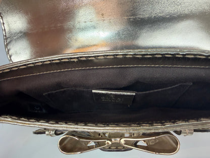 Gucci Gold Metallic "Queen Bow Chain Clutch" Embossed Monogram Bag