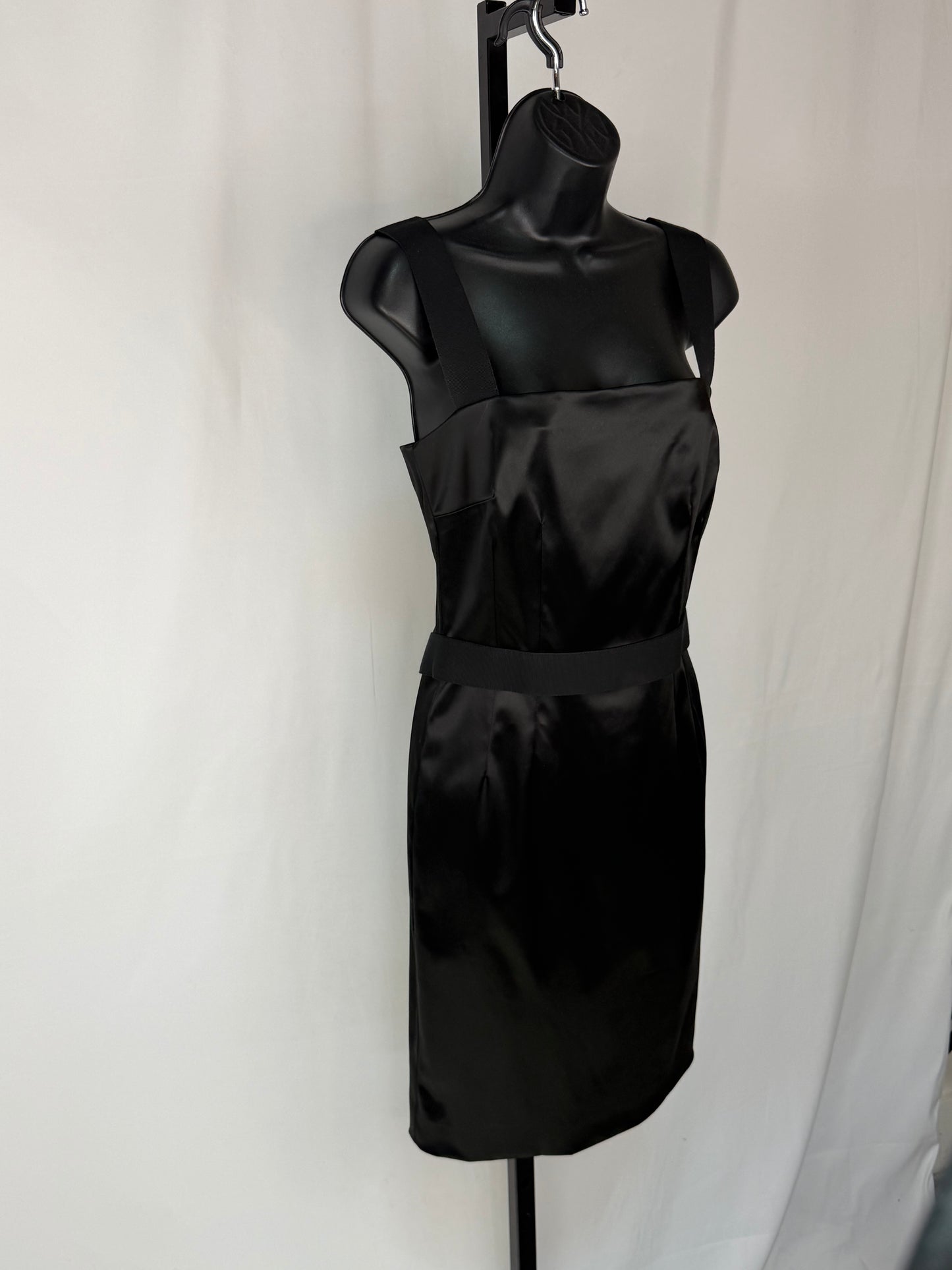 Dolce & Gabbana Black Satin Square Neck Sleeveless Mini Dress