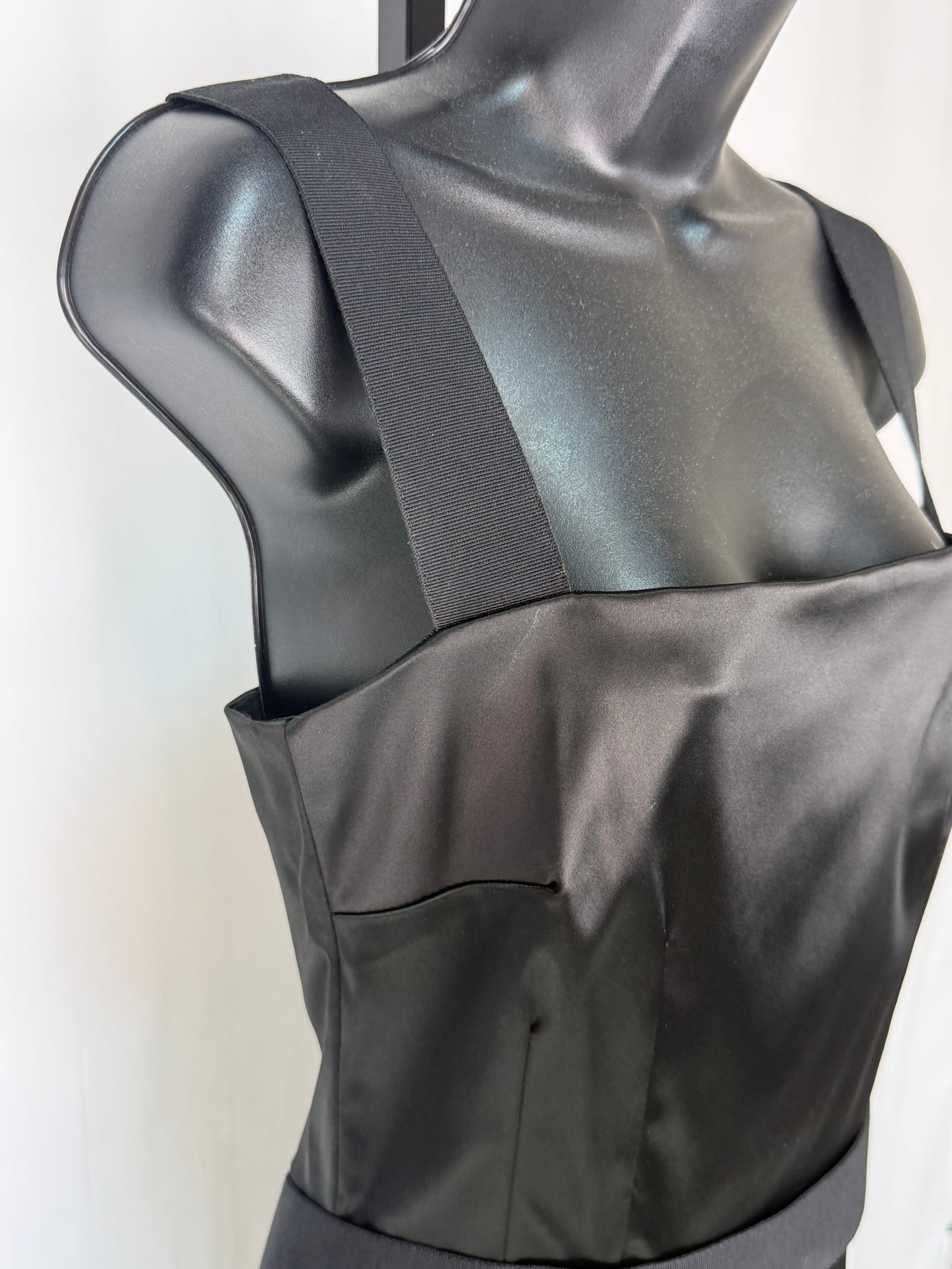 Dolce & Gabbana Black Satin Square Neck Sleeveless Mini Dress