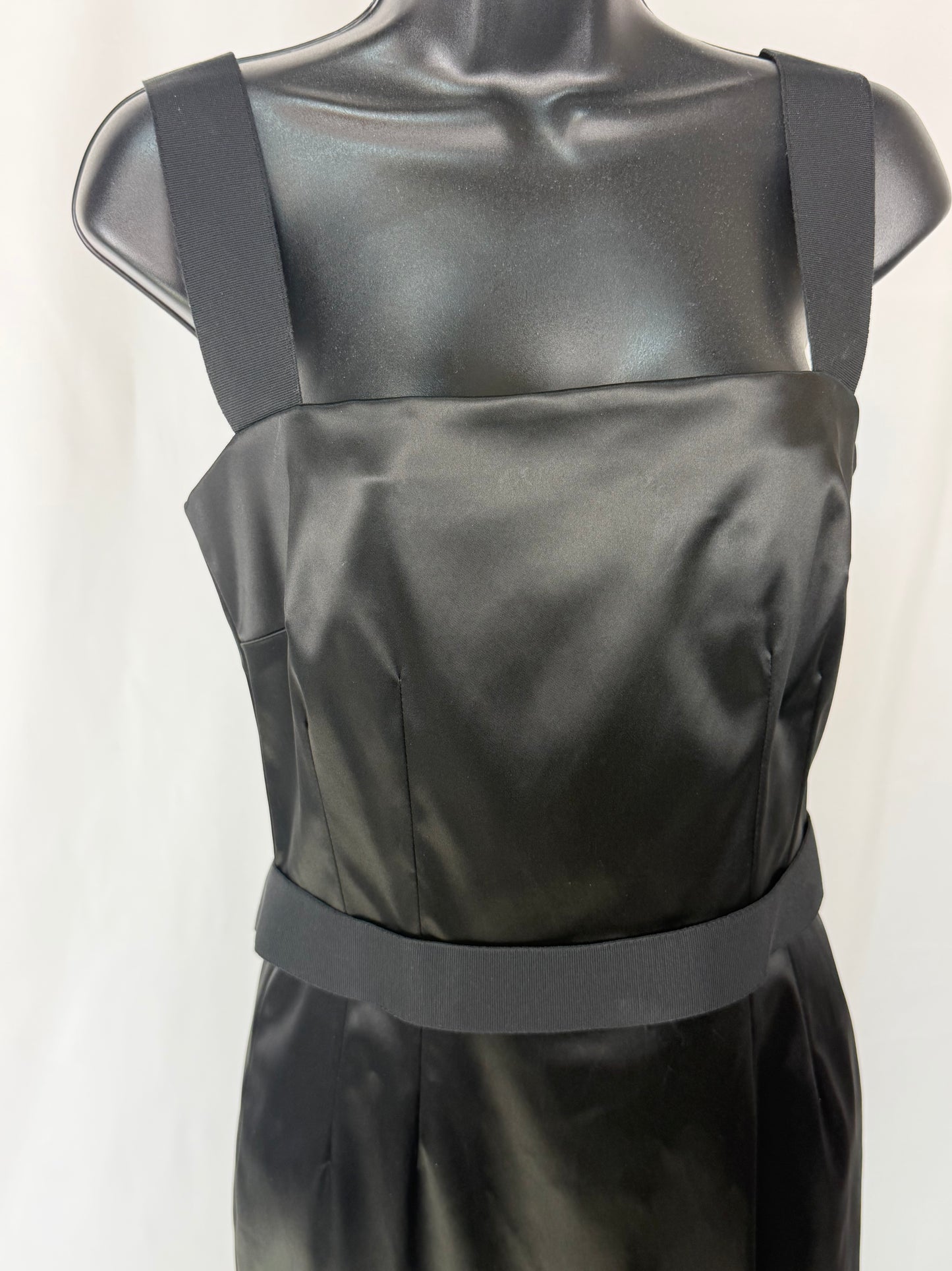 Dolce & Gabbana Black Satin Square Neck Sleeveless Mini Dress