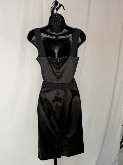 Dolce & Gabbana Black Satin Square Neck Sleeveless Mini Dress