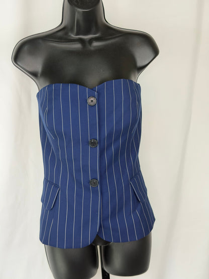 Ralph Lauren Navy Pinstripe Strapless Button "Blazer" Crop Top (Part of Set) NWT