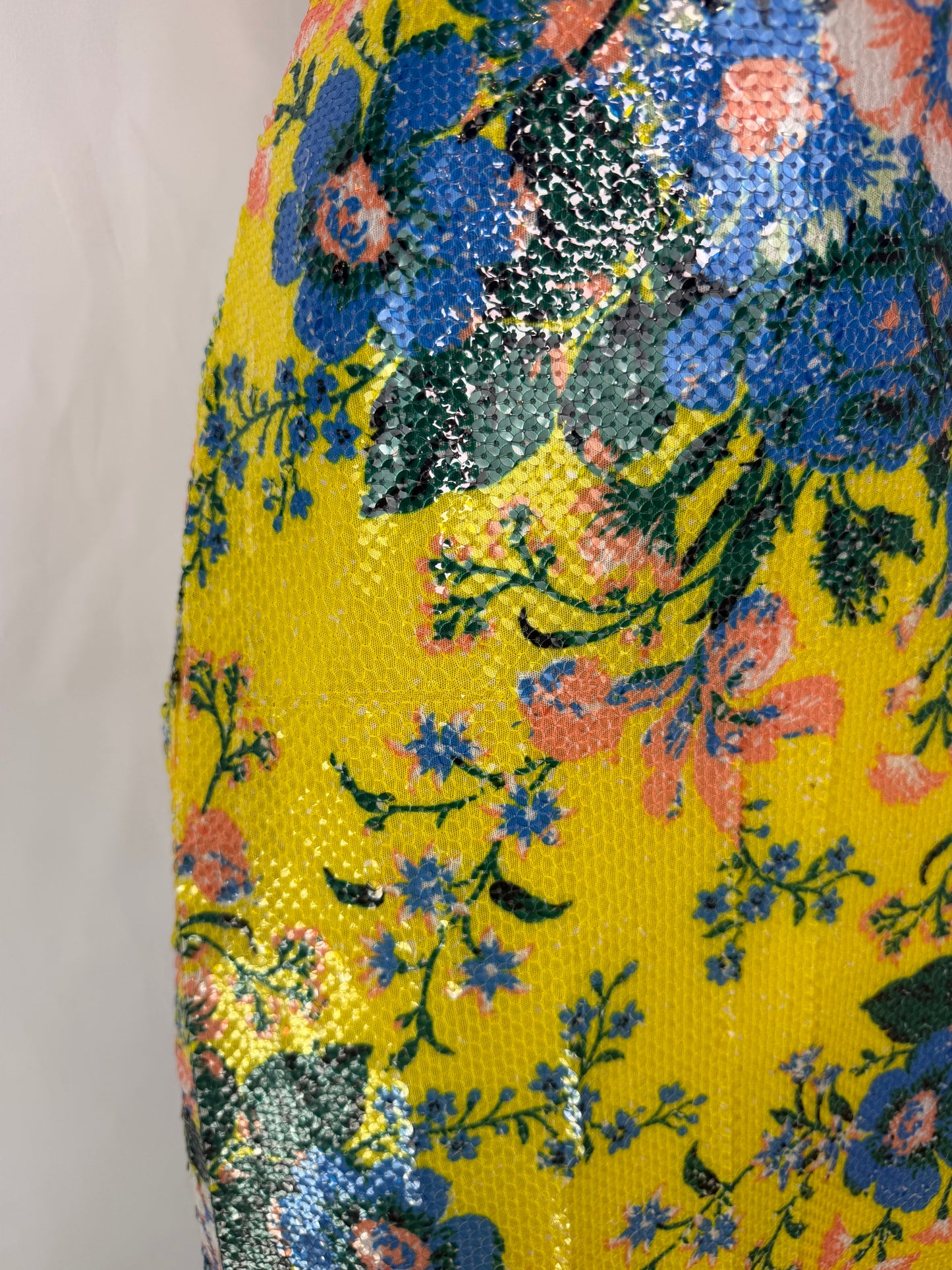 Diane Von Furstenberg Yellow Blue & Peach Floral Sequin Knee Length Skirt